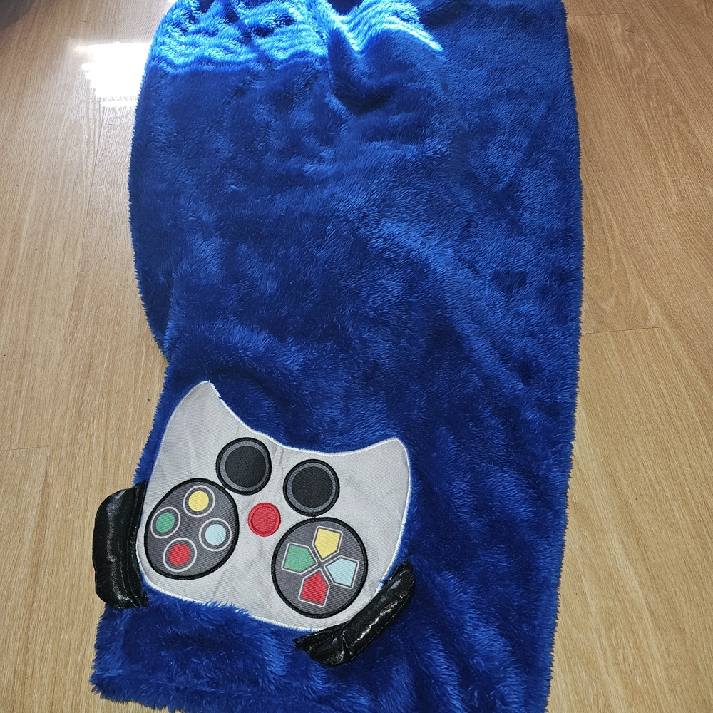 Blue Fuzzy Blanket with Game Controller Design